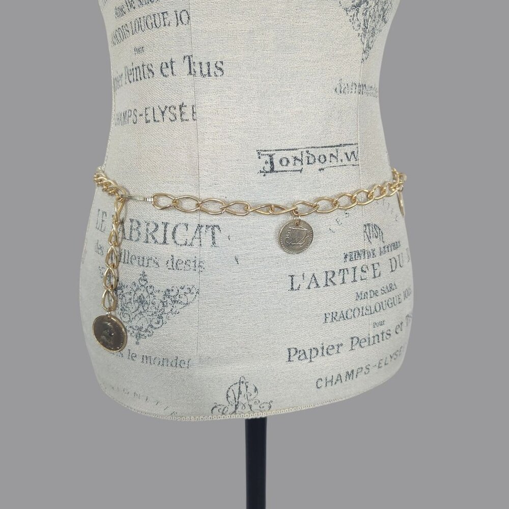 Vintage Gold Medallion Chain Belt Small Coin